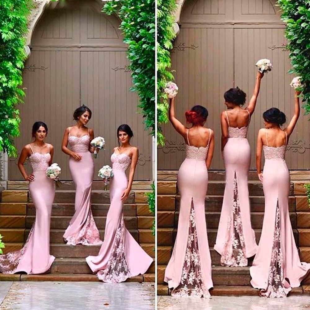 Long Bridesmaid Formal Mermaid Peach Graduation Spaghetti Strap Gown Dress,US2;6 - Picture 13 of 13